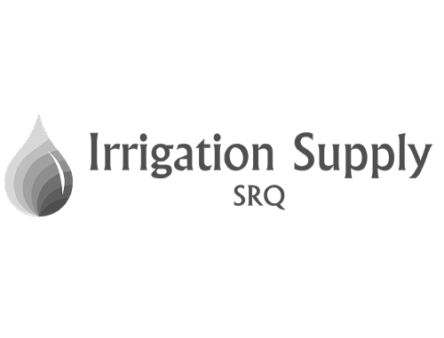 The image features a logo for "Irrigation Supply SRQ," with a stylized water droplet design on the left.